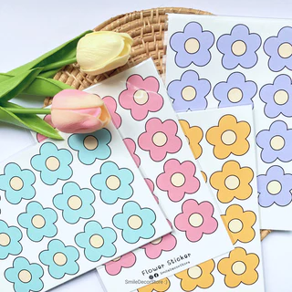SmileSticker สติ๊กเกอร์ ดอกไม้ แพ็ก 48 ดวง ขนาด 3.8 cm สติ๊กเกอร์ PP กันน้ำ 100% ฉลาก DIY