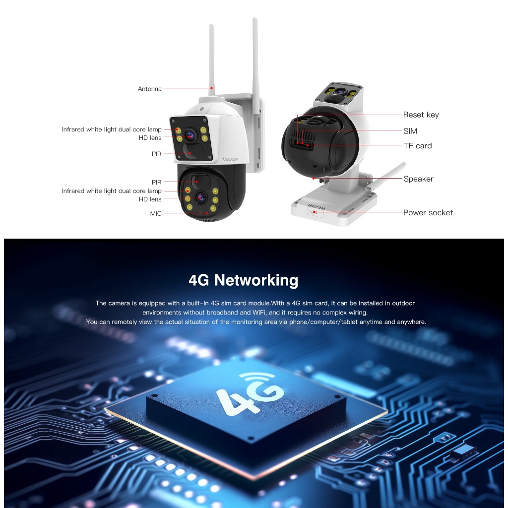 VSTARCAM BG66DR 4G LTE SIM SHD 1296p 3.0MP กล้องวงจรปิดใส่ซิม (2 เลนส์กล้อง) พร้อมแผงโซล่าเซลล์