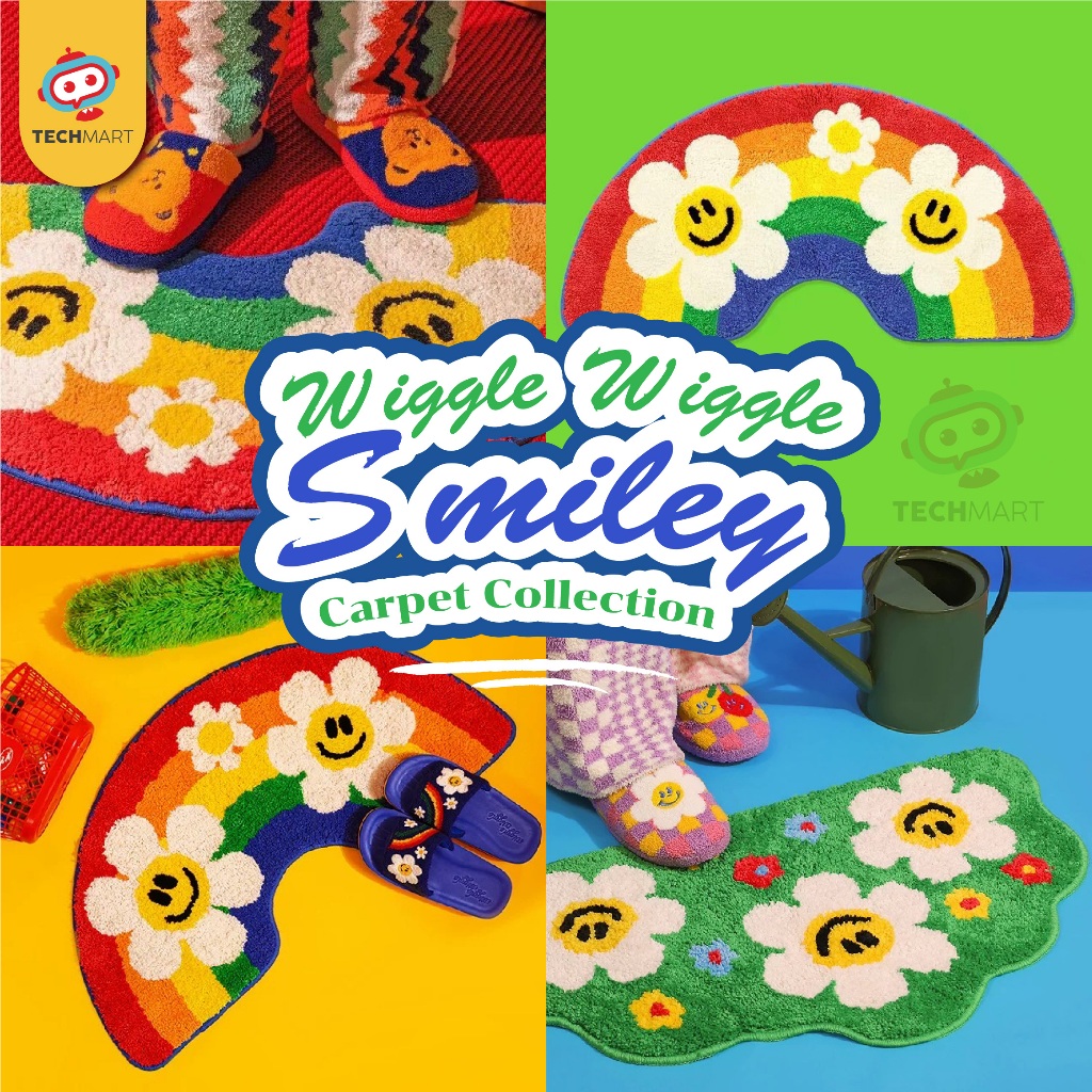 พรมหน้ายิ้ม หน้าประตู พรมเช็ดเท้า พรม 60 x 40 cm พรมหน้ายิ้ม โคมไฟหน้ายิ้ม wiggle wiggle เกาหลี