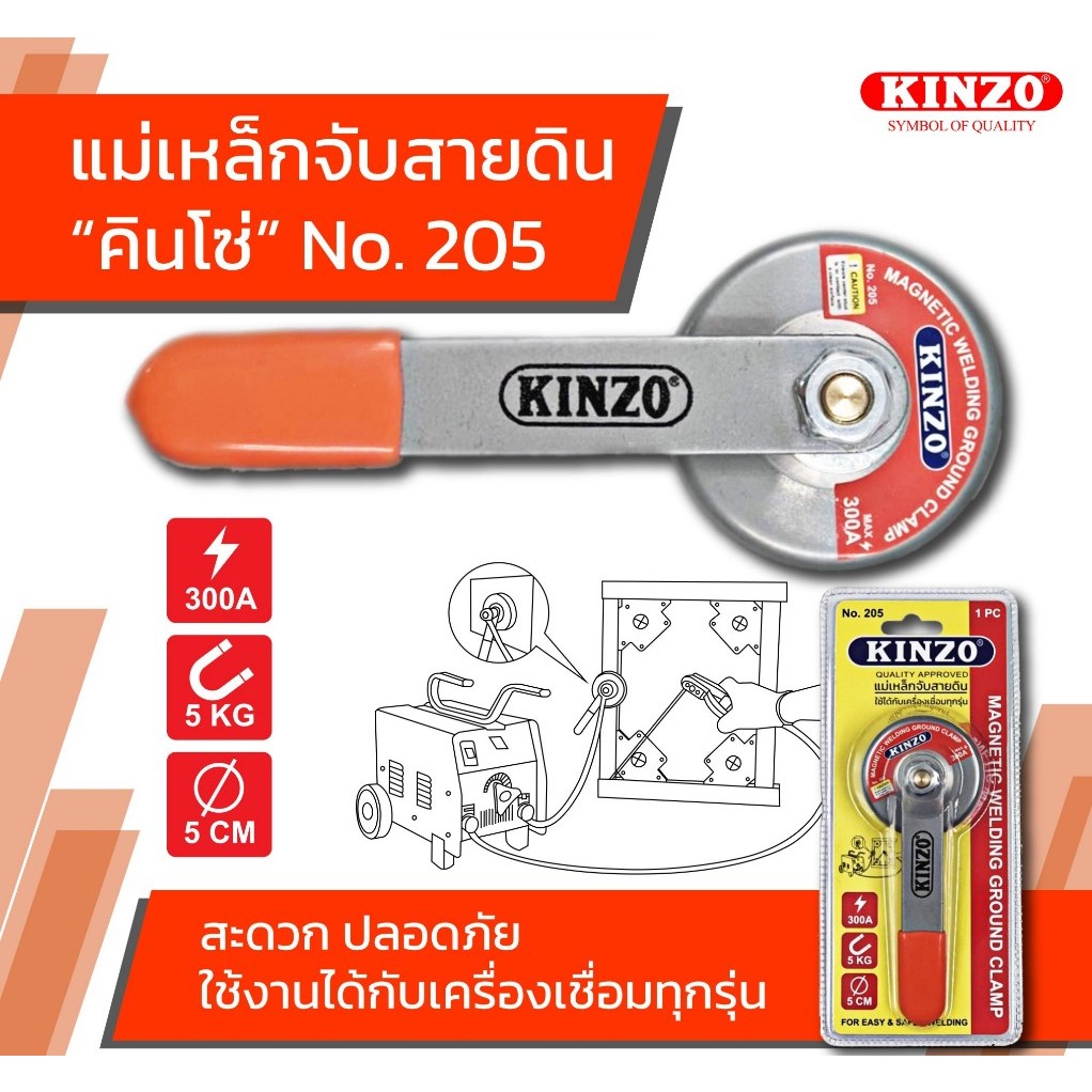 🔥ส่งเร็ว ถูกสุด🔥 KINZO แม่เหล็กจับสายดิน รุ่น No.205 แม่เหล็กจับสายดิน 300A แม่เหล็กแรงดูดสูง 5Kg. สายดิน ที่จับสายดิน