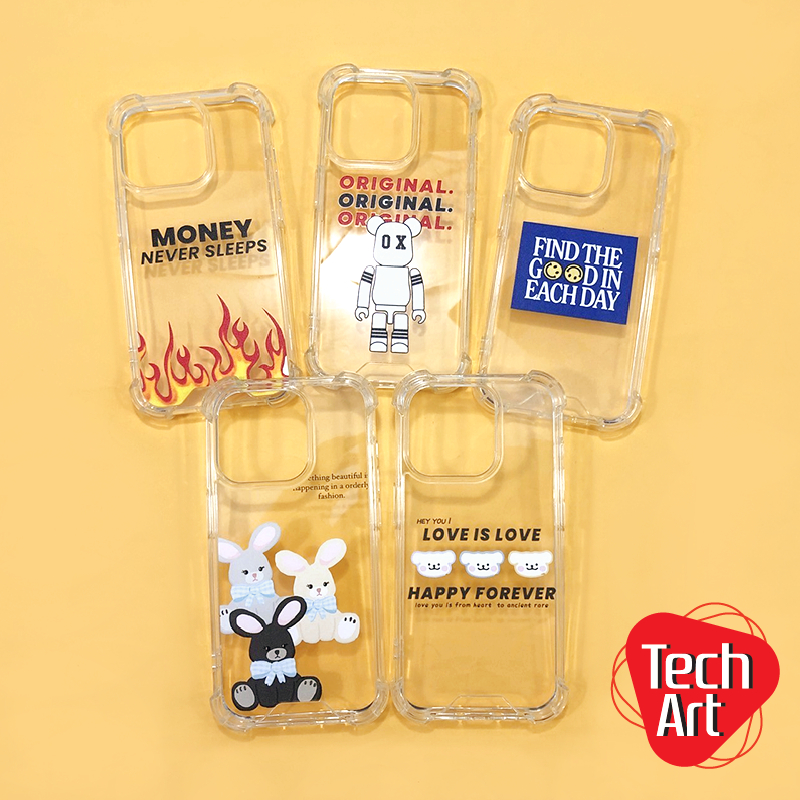 i15 15+ 15 Pro 15 Pro Maxเคสใส PC ขอบนิ่ม มุมกันกระแทก พิมพ์ลายการ์ตูนเท่