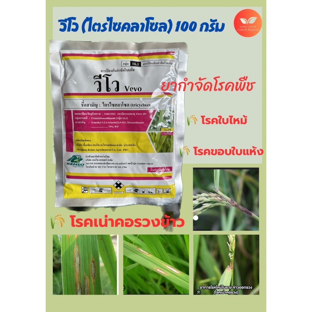 วีโว่ สารป้องกันและกำจัดโรคพืชชนิดดูดซึม 100 กรัม ใช้สำหรับป้องกันและกำจัดโรคใบไหม้ในข้าว