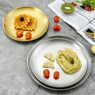 Alechaung จานเกาหลี 1ใบ Stainless steel plate ถาดสแตนเลส จานสแตนเลสเกาหลี ขนาด 14ซม. 17ซม. 20ซม. 2ซม. 30ซม.