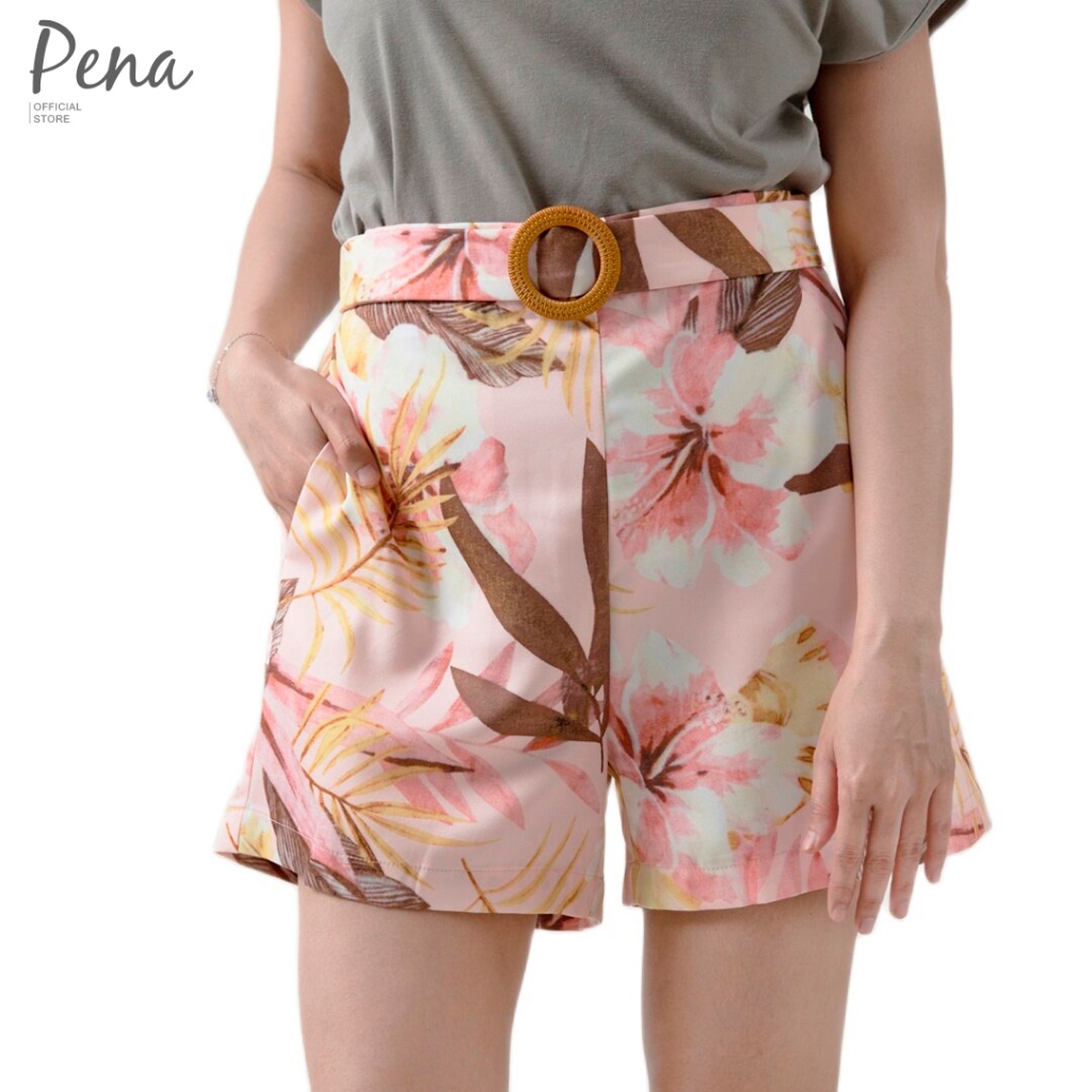Pena house กางเกงขาสั้น  ขอบเอวยางยืดมีเข็มขัด POPS102302