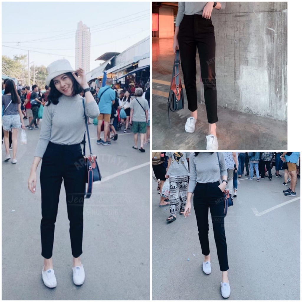 [S-3XL](88) ARTHITTAYA.BRAND กางเกงใส่ทำงาน งานผ้าโรเชฟ 8-9ส่วน-สีดำ