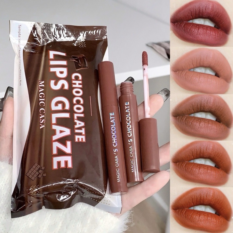 ส่งฟรี/ส่งไว เซตลิป​สติก​ ลิปกลอส ลิปจุ่มแมท Magic Casa Chocolate Lip 5 แท่ง เนื้อแมท สีสวยมาก กันน้ำ ติดทนนาน