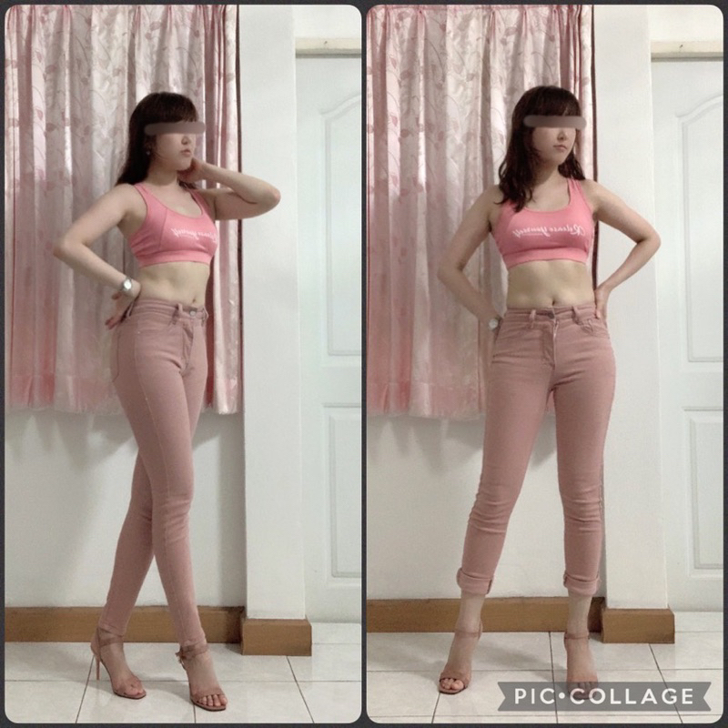 ⭐️⭐️ :::: [ส่งต่อ] กางเกงยีนส์ป้าย Vintage ขาเดฟ เอวสูง ผ้ายืดได้นิดหน่อย สีชมพู ไซส์ S :::: ⭐️⭐️
