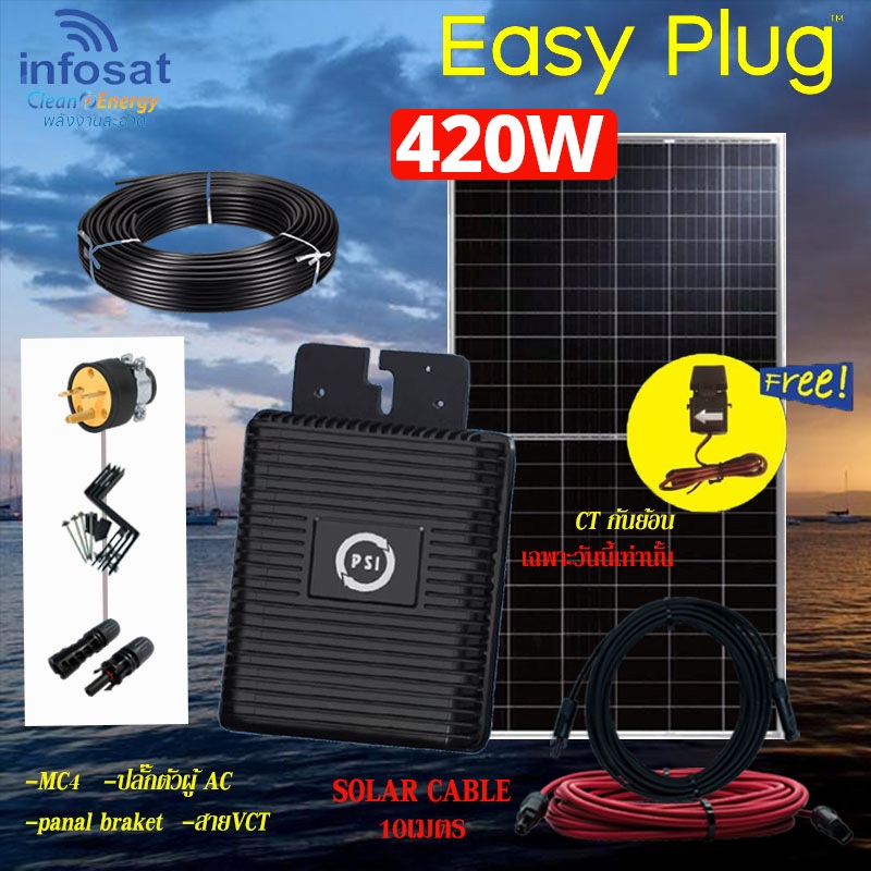 PSI Micro Inverter 400W Easy Plug พร้อมแผงMono PSI 600W มีระบบ CT พร้อมสาย 10 เมตร