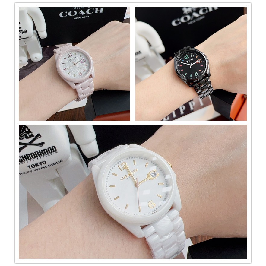 COACH GREYSON CERAMIC DIAL COLOURED HOUR QUARTZ WATCH