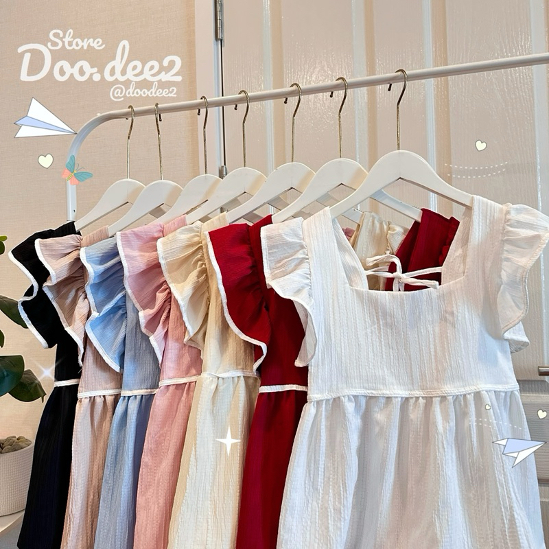 DOODEE2 เสื้อคอเหลี่ยม แขนระบาย ผูกโบว์ที่หลังN