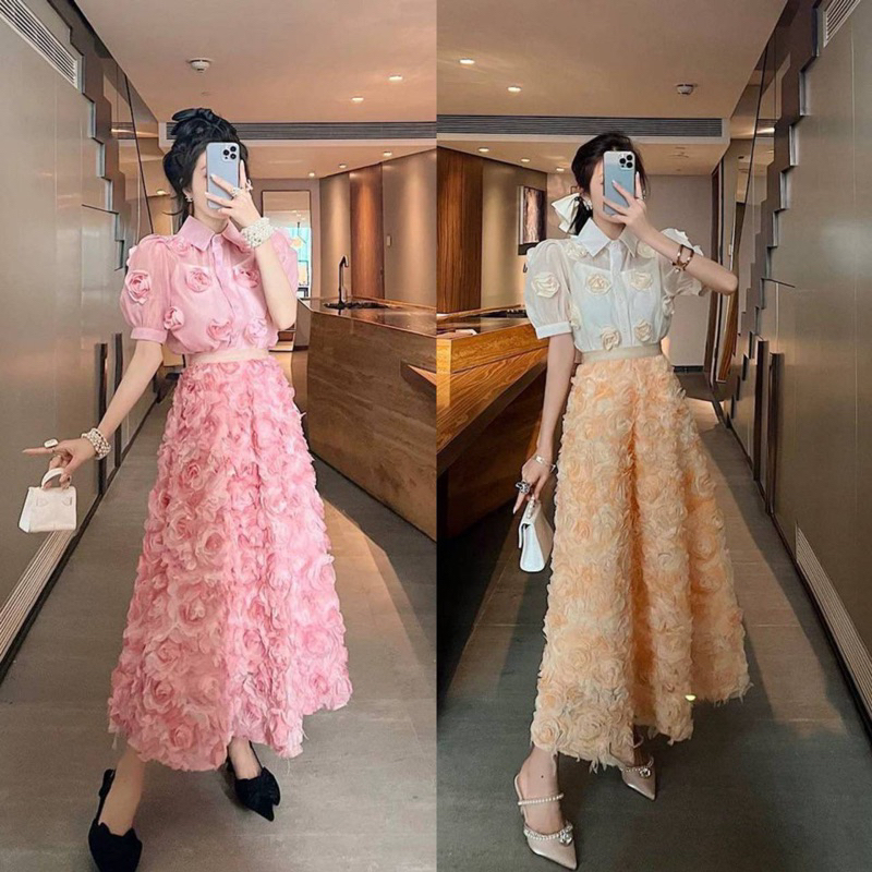 กระโปรงยาวผ้าลายดอก สำหรับผู้หญิงใส่ออกงาน