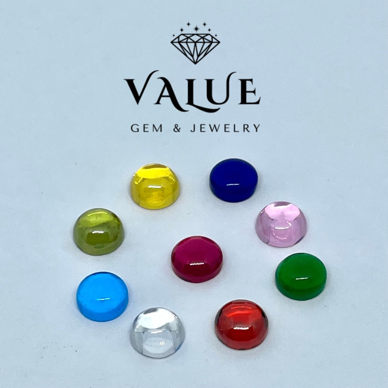 เก้าสีเพชรหลังเบี้ยรูปกลม ก้นแบน. 9 Color Round Cabochan Gemstone. [Size 2.00mm - 8.00mm]