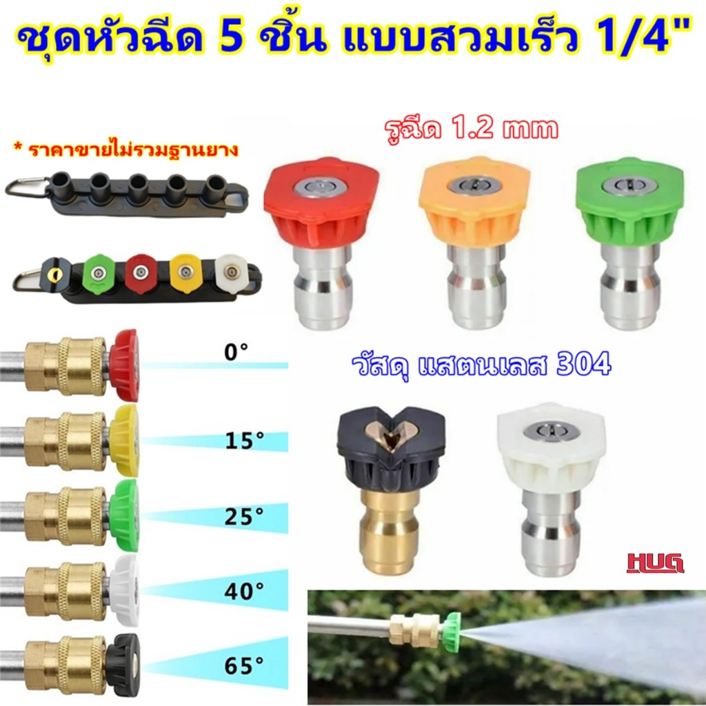 ชุด 5 ชิ้น หัวฉีดน้ำแรงดันสูง แบบสวมเร็ว 1/4" หัวฉีดน้ำแรงสูง หัวฉีดแบบสวมเร็ว หัวฉีดน้ำ ปืนฉีดน้ำแรงดันสูง เครื่องฉีดน้