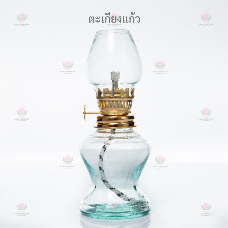 🕎 ตะเกียงแก้ว ใส่น้ำมันก๊าด(หรือน้ำมันไร้ควัน)  พร้อมไส้ตะเกียง