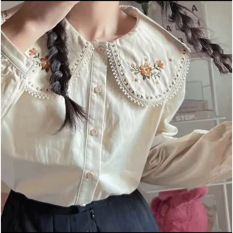 เสื้อเชิ๊ตคอตุ๊กตาแขนยาว Kawaii girls พร้อมส่งจากไทย!