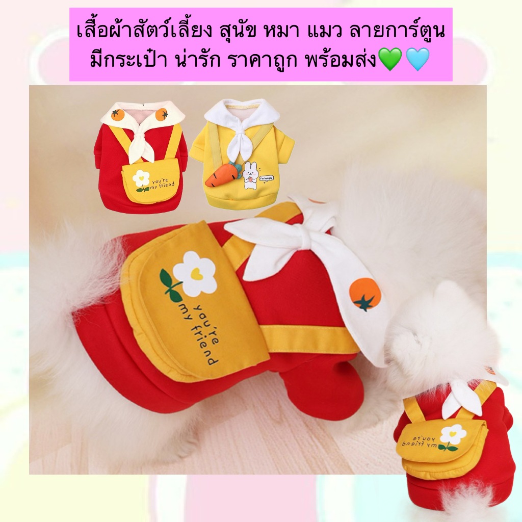 PP-487 เสื้อผ้าสัตว์เลี้ยง สุนัข หมา แมว ลายการ์ตูน มีกระเป๋า น่ารัก ราคาถูก พร้อมส่ง💚🩵