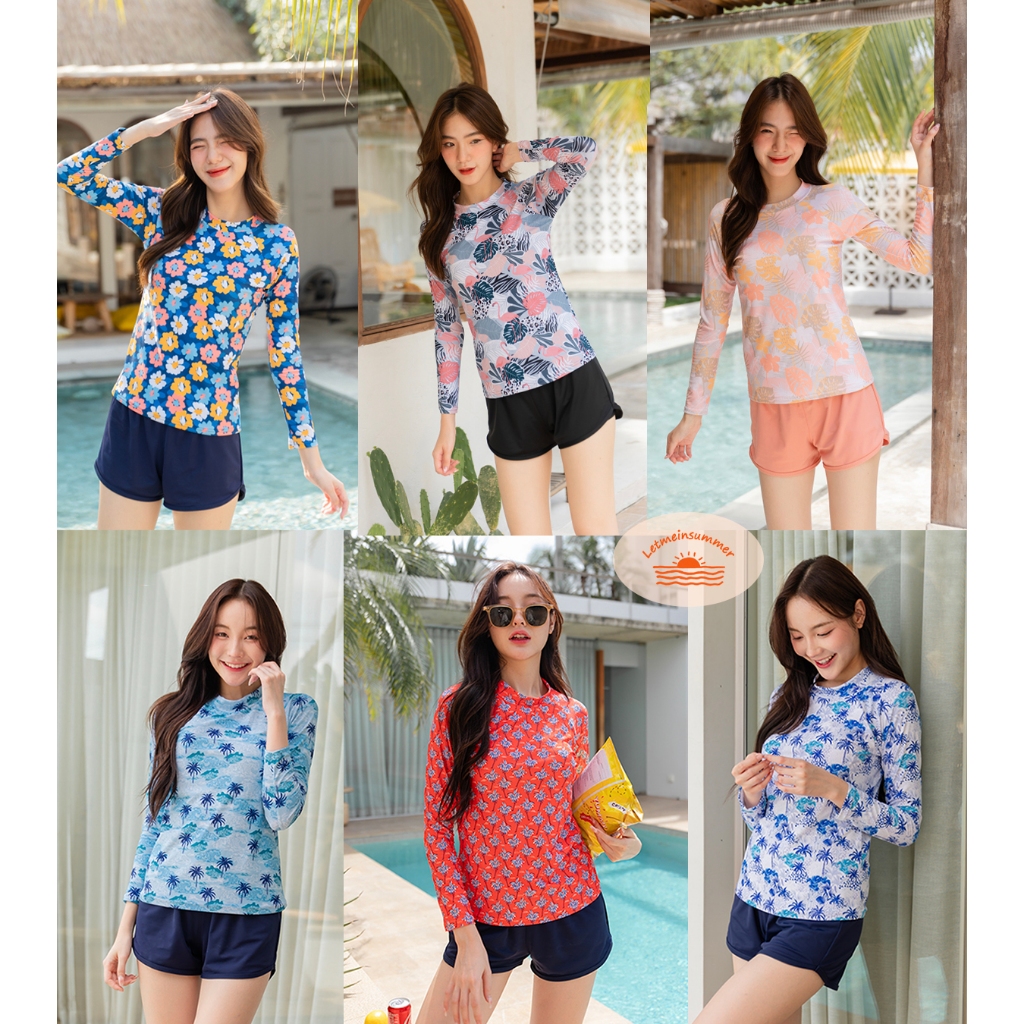 🌈Letmeinsummers🌈 ใหม่! APPARELชุดว่ายน้ำผู้หญิงแขนยาวกันยูวี กางเกงสปอร์ต2ชั้นUPF50+,UV มีไซส์ P065