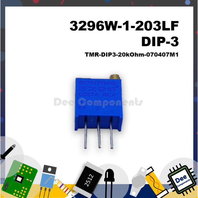 Bourns 3296W-1-203LF 20kΩ Through Hole Trimmer Potentiometer 0.5W TMR-DIP3-20kOhm-070407M1