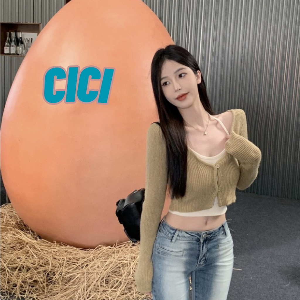 ส่งทันที Cici(NO. C8139)SET2ชิ้น เสื้อไหมพรมเเขนยาว+สายเดี่ยวคล้องคอ แมทช์ได้หลายสไตล์ หน้าหนาวนี้สาวๆต้องมี
