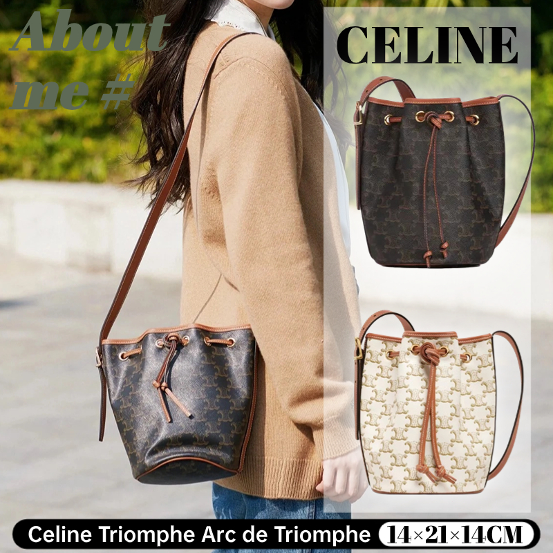 เซลีน Celine Triomphe Arc de Triomphe กระเป๋าทรงถังหูยาวแบบมีเชือกรูดขนาดเล็ก