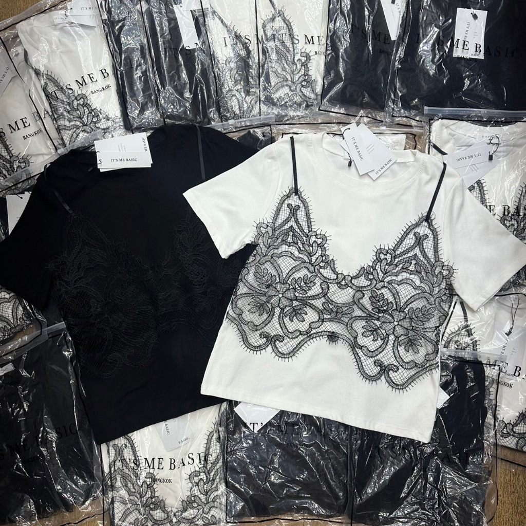 [พิมพ์โค้ด SISDEC ลด 60.- ] A428 เสื้อยืดคอตตอนเนื้อนุ่มแต่งลูกไม้สวยมาก ราคาเพียง 250.- ซื้อไปใส่ท