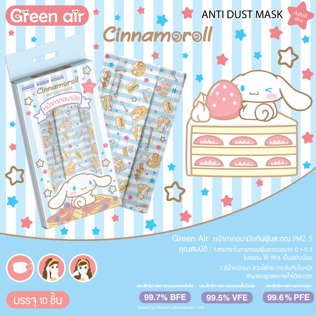แมส flat ผู้ใหญ่ 1กล่อง10ชิ้น งานลิขสิทธิ์แท้ sanio