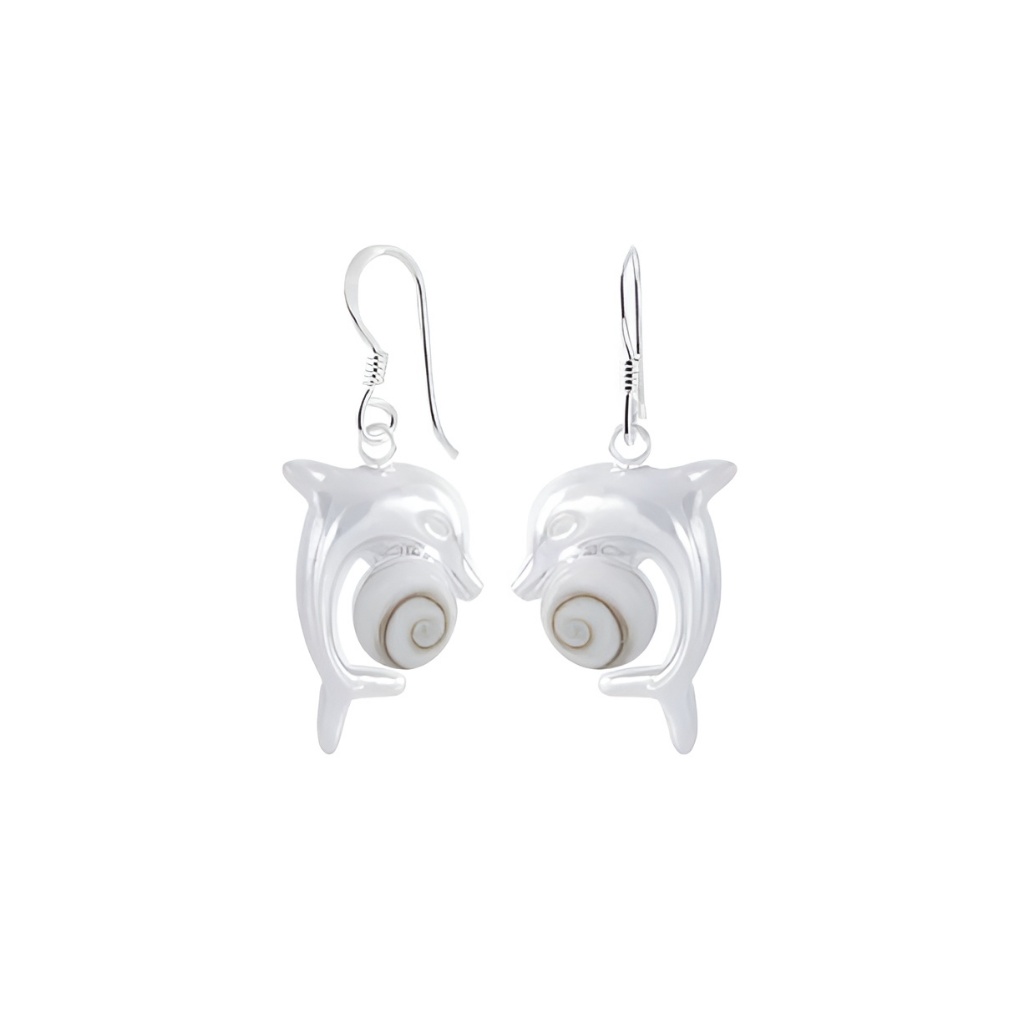 [พร้อมส่ง] Dolphin earrings shiva eye shell silver ต่างหูเงินแท้ ใส่่แล้วไม่แพ้  SILVER THAI