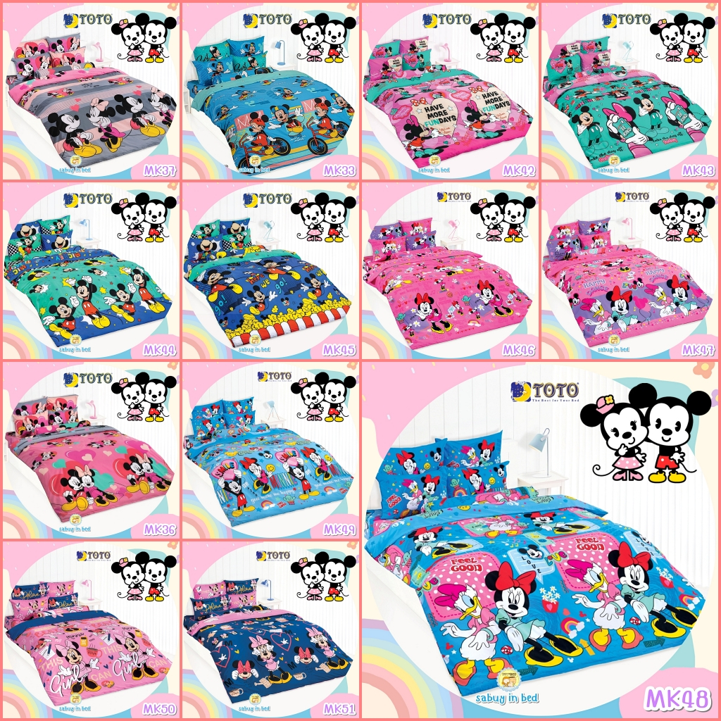 TOTOแท้ ชุดผ้าปูที่นอน ลายมิกกี้เมาส์ ไม่มีรอยต่อ 3.5 5 6 ฟุต โตโต้ มินนี่ Mickey ไม่รวมผ้านวม MK