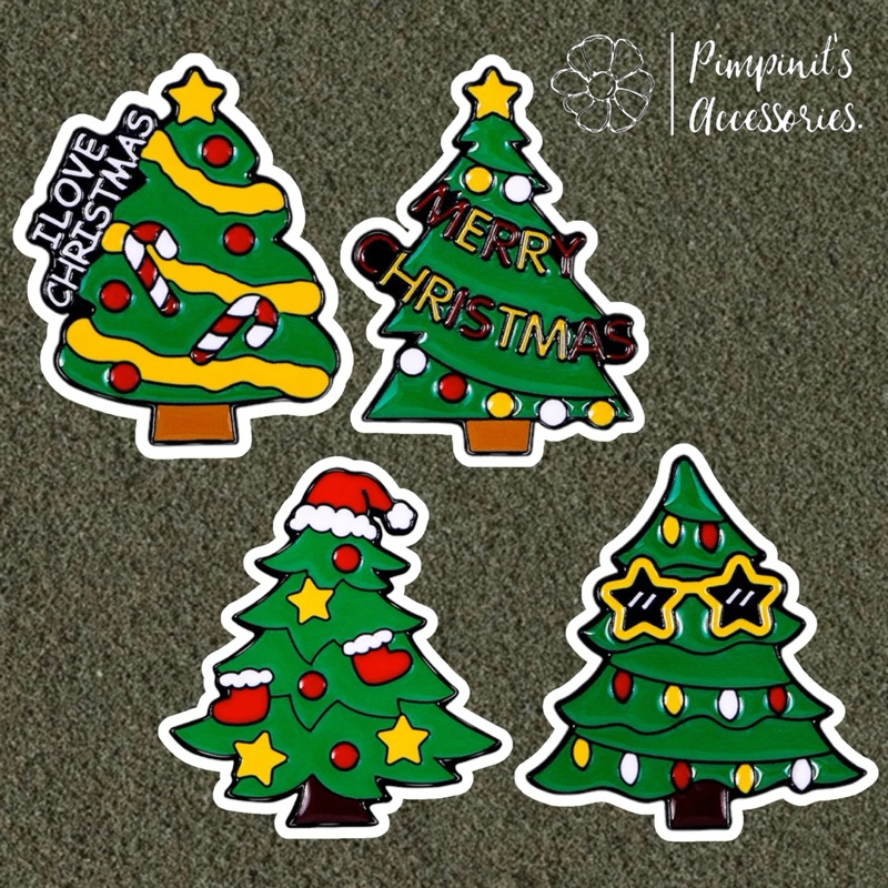 ร้านในไทยพร้อมส่ง : เข็มกลัดเซ็ทต้นคริสต์มาส | Christmas Tree Enamel Brooch Pin Set.
