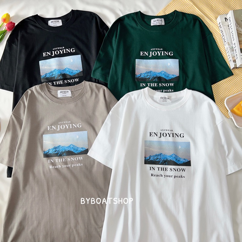 พร้อมส่ง เสื้อยืด oversize ลาย enjoying 🌲⛅️ (ผ้าคอตตอน ใส่ได้ทั้งชาย-หญิง)
