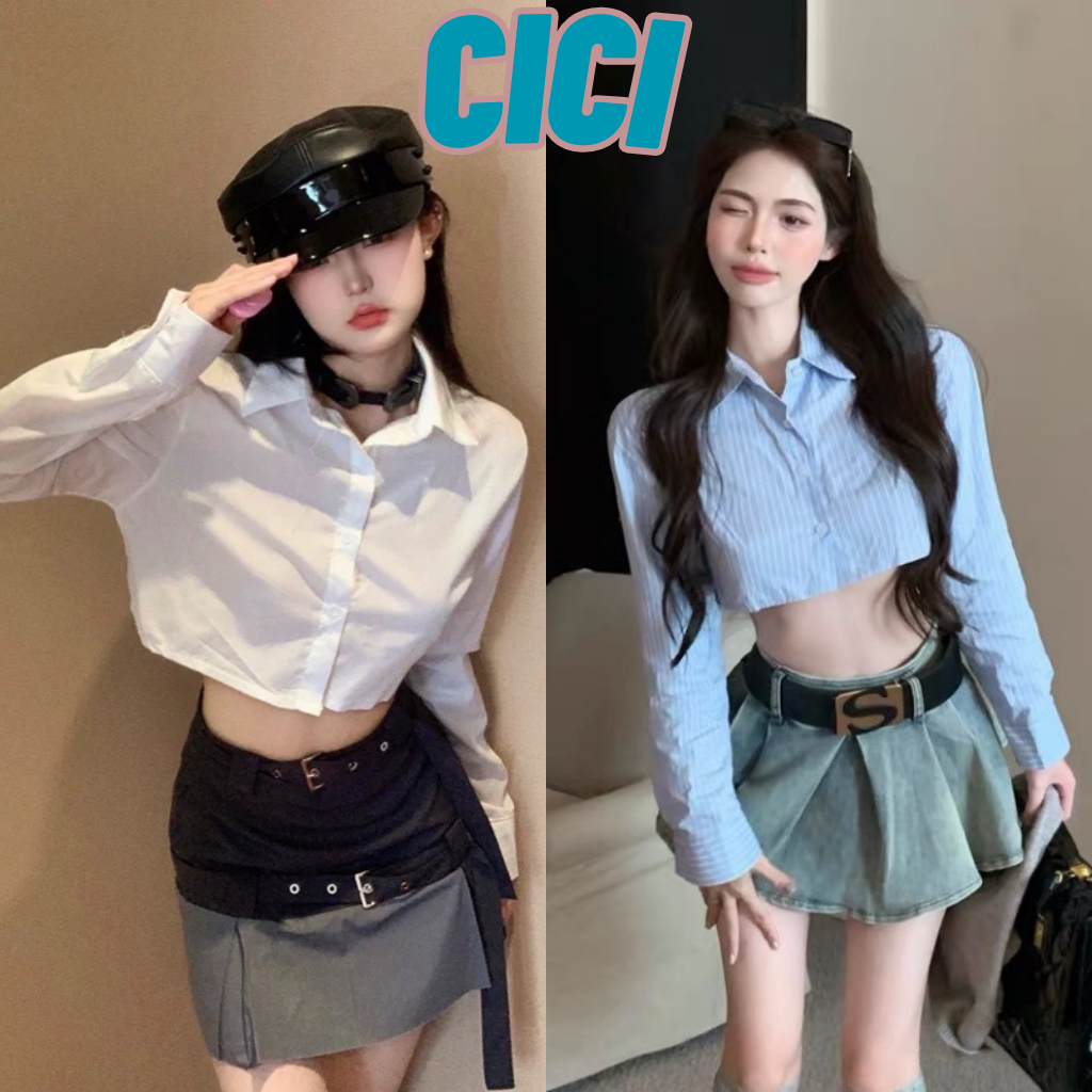 ส่งทันที Cici(NO. S3126)เสื้อเชิ้ตครอปคอปกแขนยาว ผ้าดีใส่สบาย ทรงชิคๆ สาวหวานสาวแซ่บไม่ควรพลาด