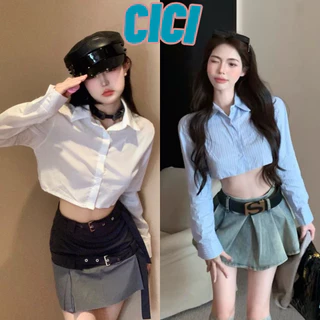 ส่งทันที Cici(NO. S3126)เสื้อเชิ้ตครอปคอปกแขนยาว ผ้าดีใส่สบาย ทรงชิคๆ สาวหวานสาวแซ่บไม่ควรพลาด