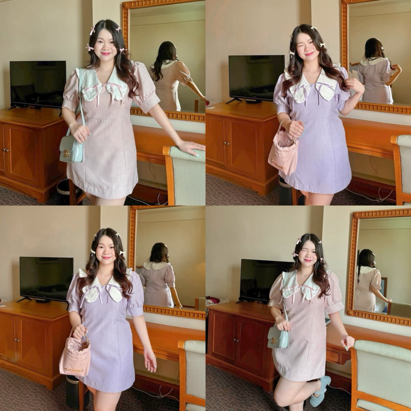 Abigail dress 🎀✨ เดรสปกระบายติดโบว์ - merrychubbyhouse