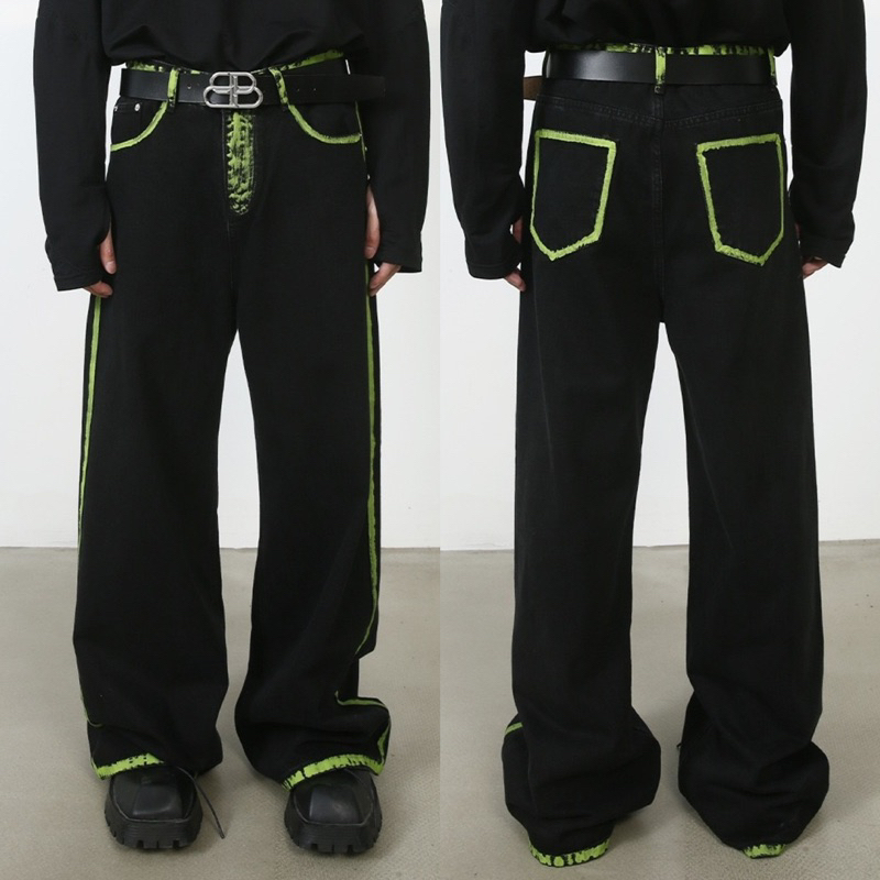 GREEN B JEANS กางเกงยีนส์เอวสูงทรงกระบอกใหญ่