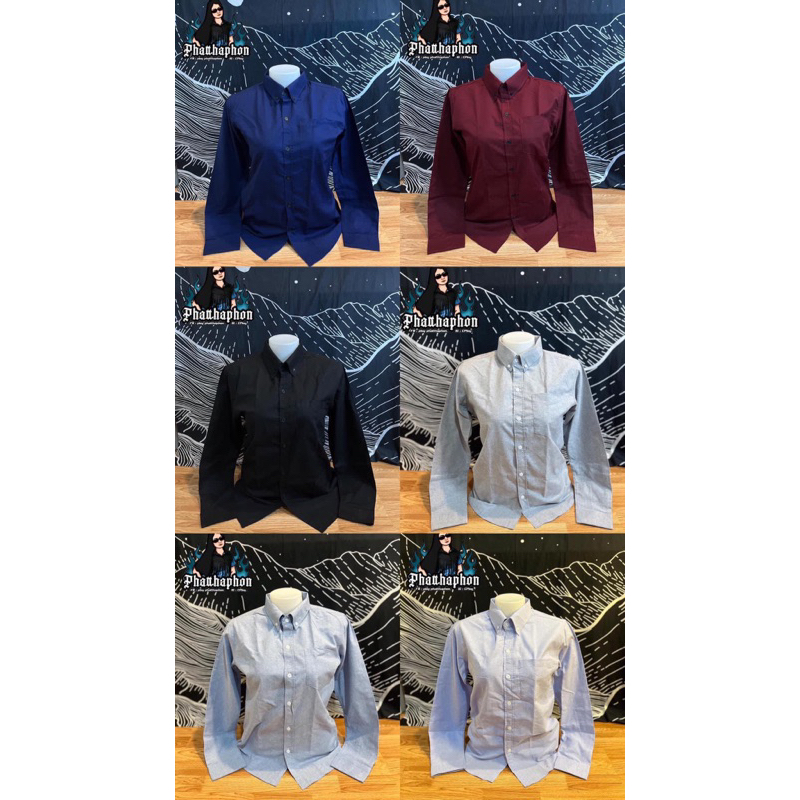 เชิ้ต สีพื้น คอปก แขนยาว หญิงชาย ใส่ได้ พร้อมส่ง