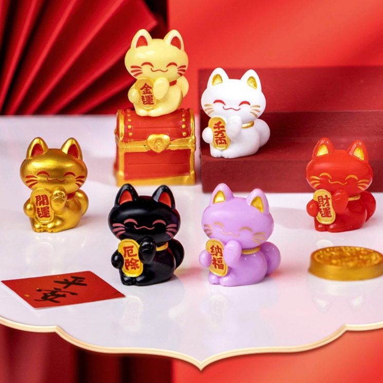 แมวกวักมงคล ถือป้ายอวยพร โชคดีร่ำรวย(ราคา/1ชิ้น)ตุ๊กตาแต่งบ้าน ตุ๊กตาแต่งสวน ของสะสม โมเดล จัดสวนถาด