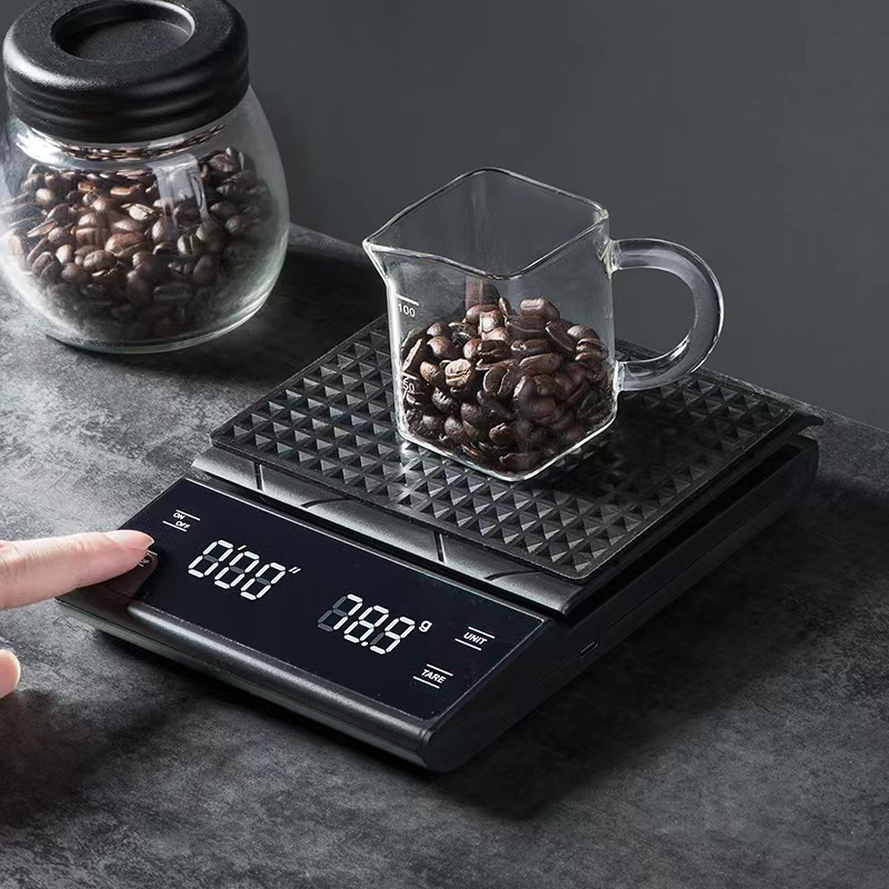 [C072]เครื่องชั่งกาแฟดิจิตอล จับเวลา ใช้ถ่าน AAA จอLED ระบบทัชสกรีน(3กก./0.1ก)Coffee Digital Scale
