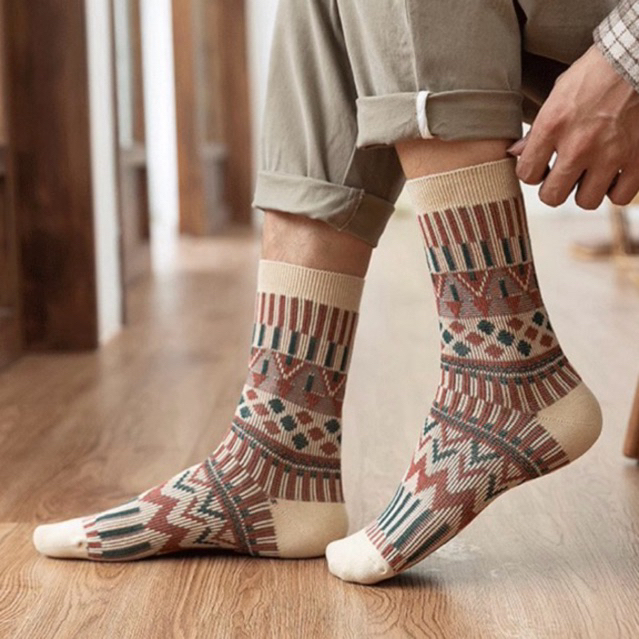 ถุงเท้าสไตล์วินเทจ Retro ลายกราฟฟิค EU37-43