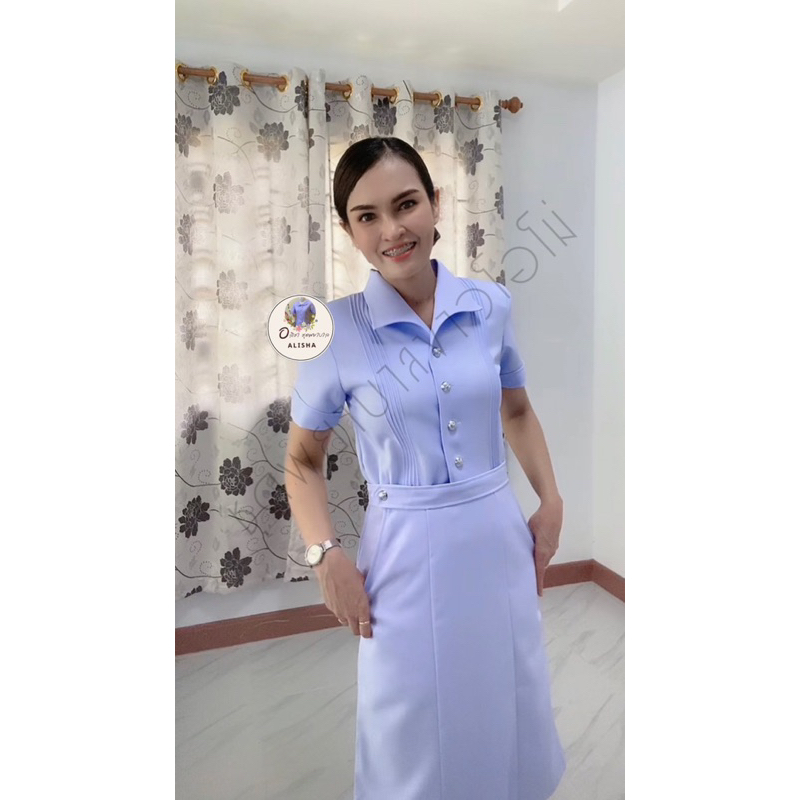 ชุดพิธีการพยาบาลคอปีกนกแขนสั้น ชุดพยาบาลสำเร็จรูปขาวโอโม่ - รูปที่ 3