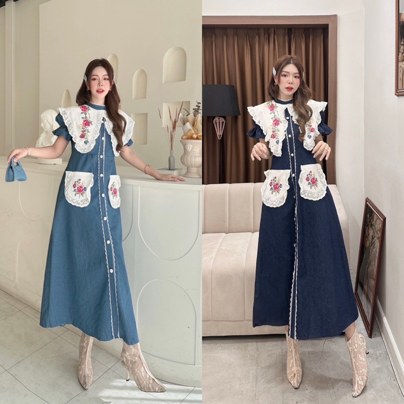 เดรสยีนส์ คอปกใหญ่ น่ารักมากๆ ป้าย brt