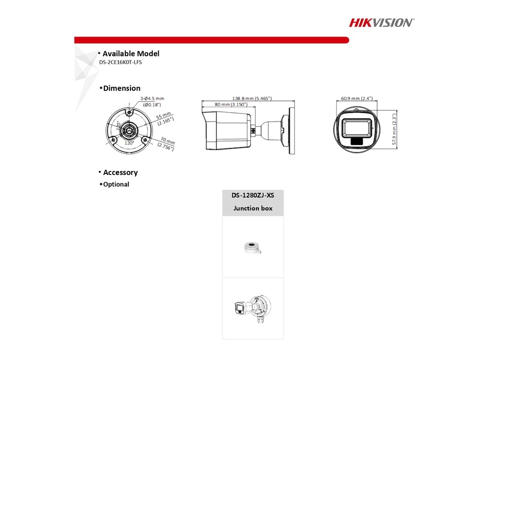 HIKVISION กล้องวงจรปิดระบบ HD 5MP มีไมค์ในตัว รุ่น DS-2CE16K0T-LFS เลนส์ 3.6mm