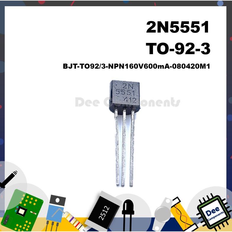 onsemi 2N5551 Bipolar (BJT) Single Transistor 160V 600mA BJT-TO92/3-NPN160V600mA-080420M1 (5 ชิ้น)