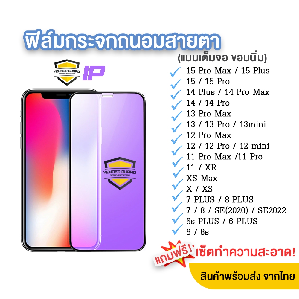 🔷 ฟิล์มถนอมสายตา ใช้สำหรับ iPhone แบบเต็มจอขอบนิ่ม 15Pro Max/15 plus/14 Pro/13pro/12/11/11pro/Xr
