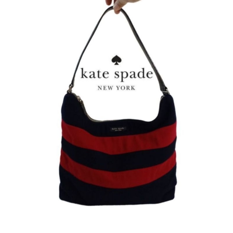 Kate Spade รุ่น  Vintage Kate Spade Black Red Wool Striped Tote