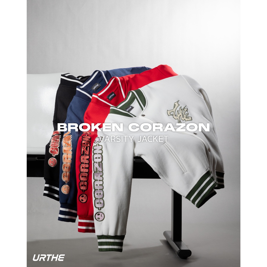 URTHE - เสื้อแจ็คเก็ต แขนยาว ปักลาย รุ่น BROKEN CORAZON