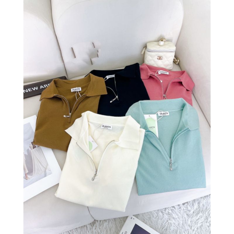 เสื้อไหมพรมคอปกซิปหน้าเนื้อผ้านิ่มๆ