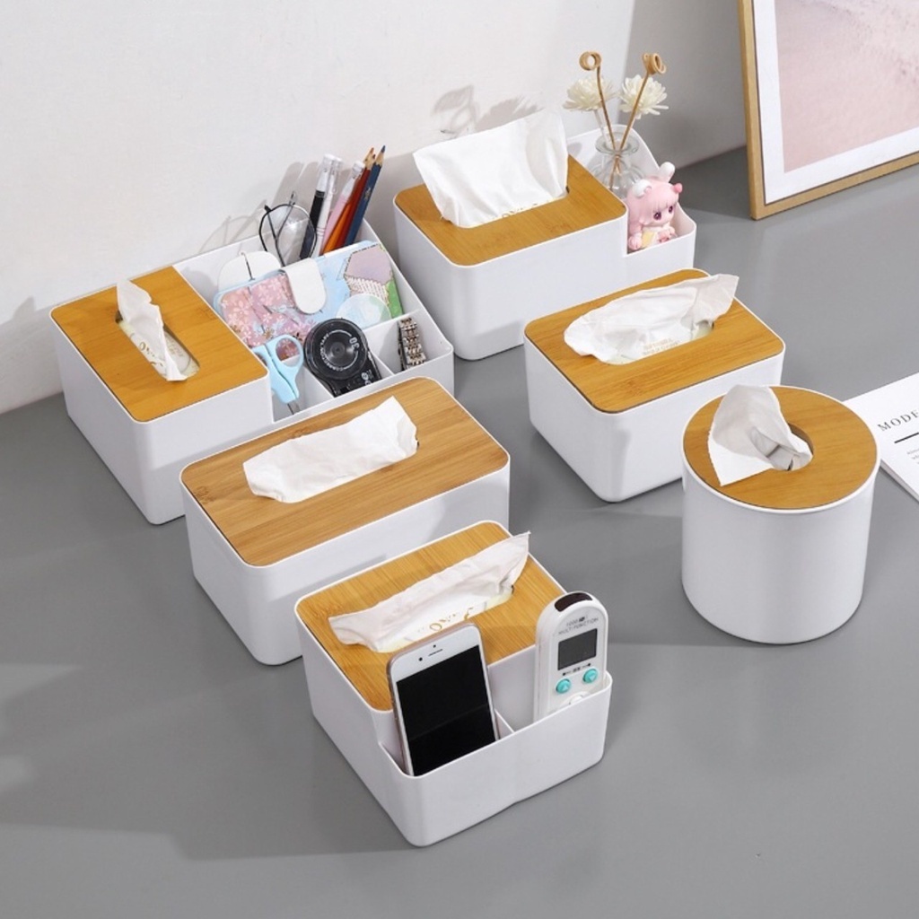 #TH118 กล่องใส่ทิชชู่ ฝาไม้ มินิมอล มีฝาปิด Tissue Box