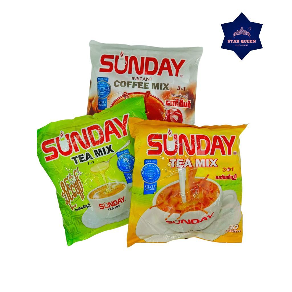 Sunday กาเเฟพม่า ชานม ชานมพม่า กาแฟ 3in1 tea mix 3 มี3สูตร (1ห่อ=30ซอง)