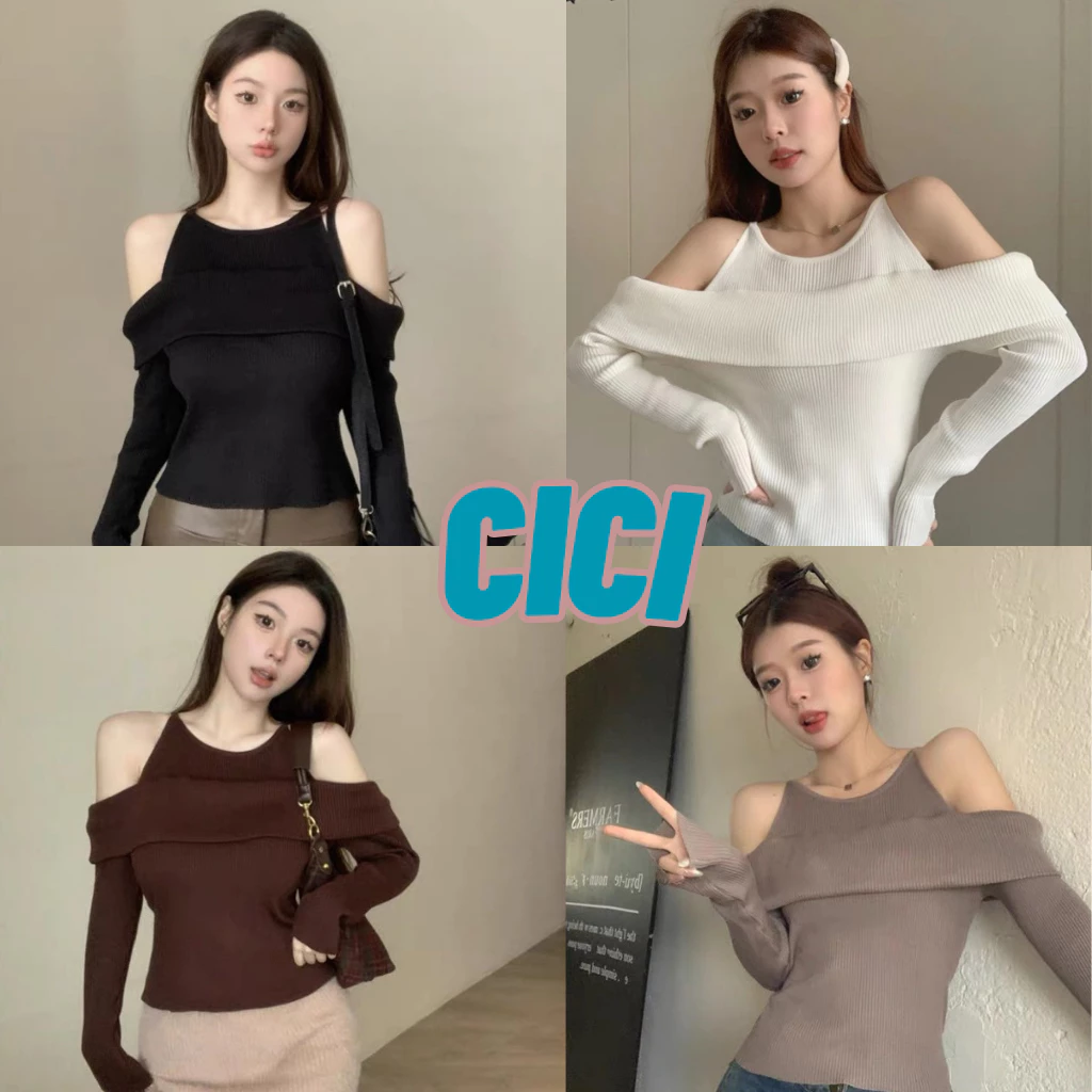ส่งทันที Cici(NO. 31045)เสื้อไหมพรมเปิดไหล่แขนยาว ทรงสวย จับแมทซ์กับอะไรก็เข้ากัน เหมาะสำหรับสาวแซ่บ