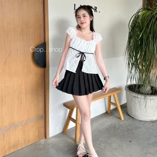 crop..shop เสื้อสาวชิค (มี7เเบบ) สายแฟห้ามพลาด ผ้าคอตต้อนปักฉลุ คอตต้อนไทย100% ดูแพง น่ารักสุดหรู เชือกรูดได้จริง สวยมาก